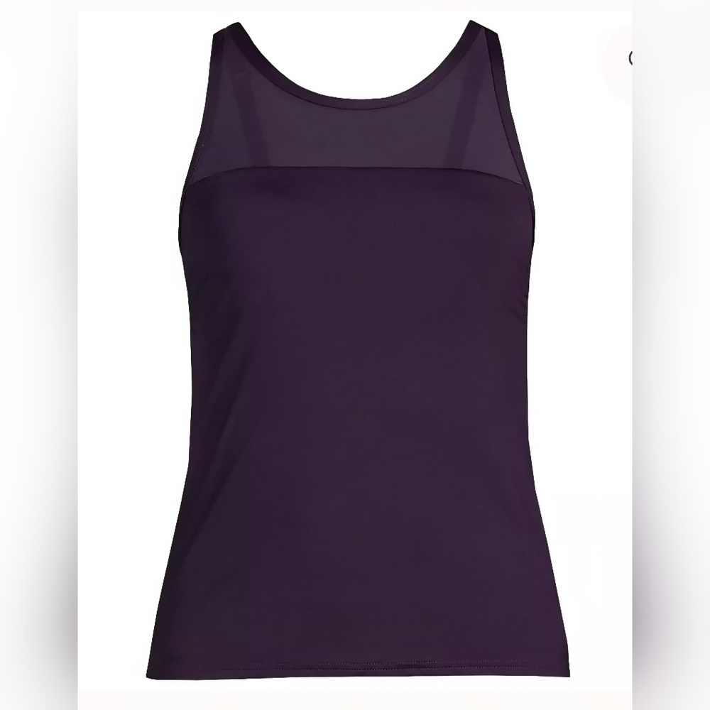 NWOT Lands End Smoothing Control Mesh High Neck Tankini, Womens 12 - Picture 1 of 9